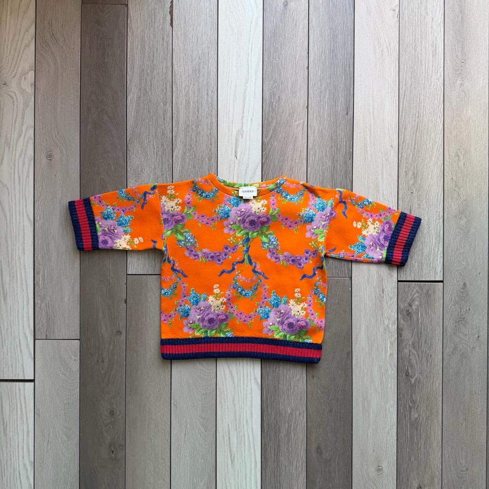 Gucci Kids Orange Sweater with Floral Accents